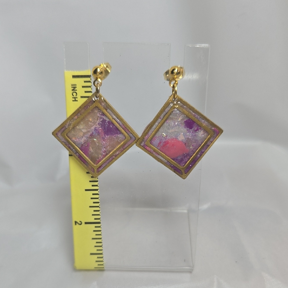 #212- Chic Gold and Purple Square Earrings